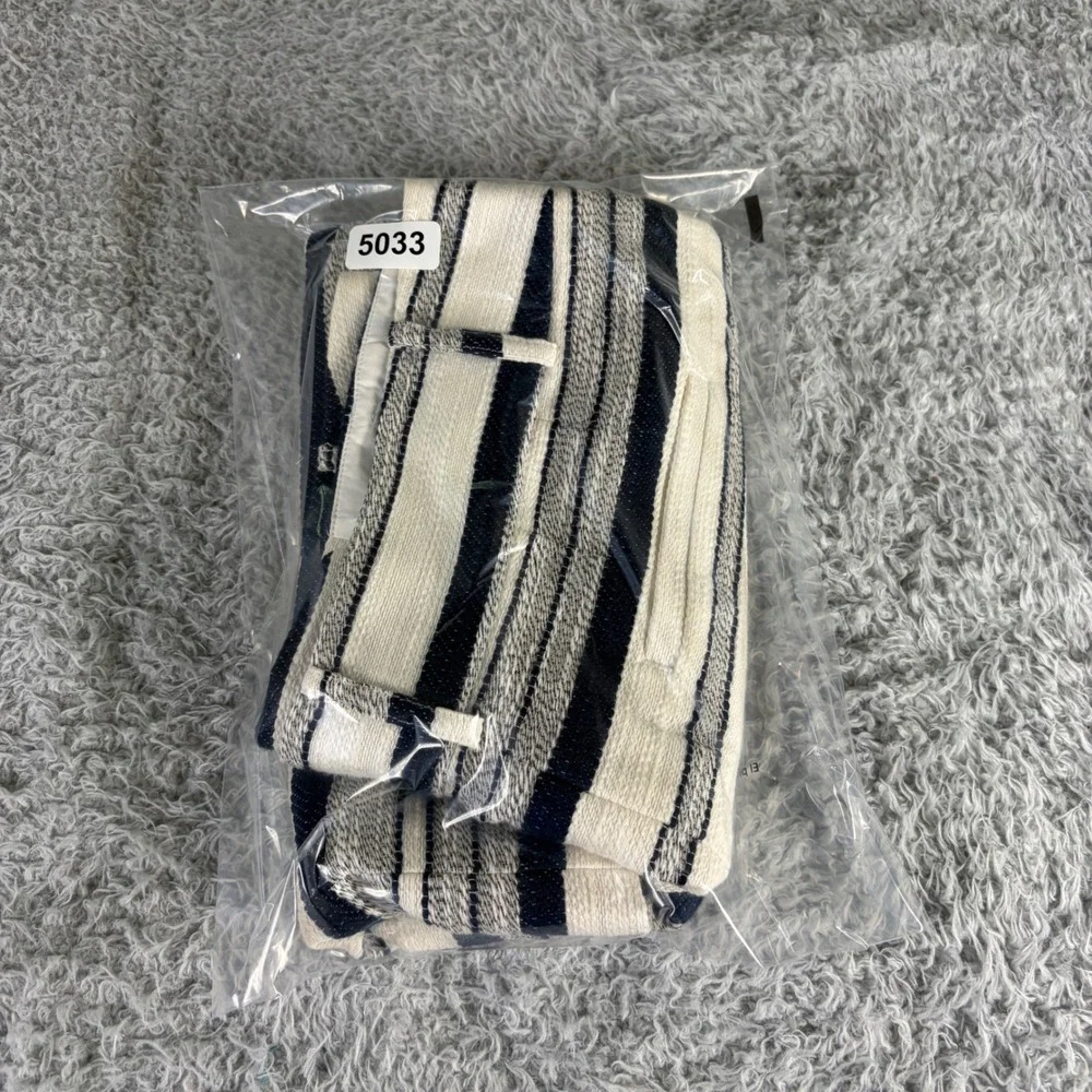 Ann Taylor LOFT Striped Mini Skirt Navy Grey Cream Textured Woven Size 12